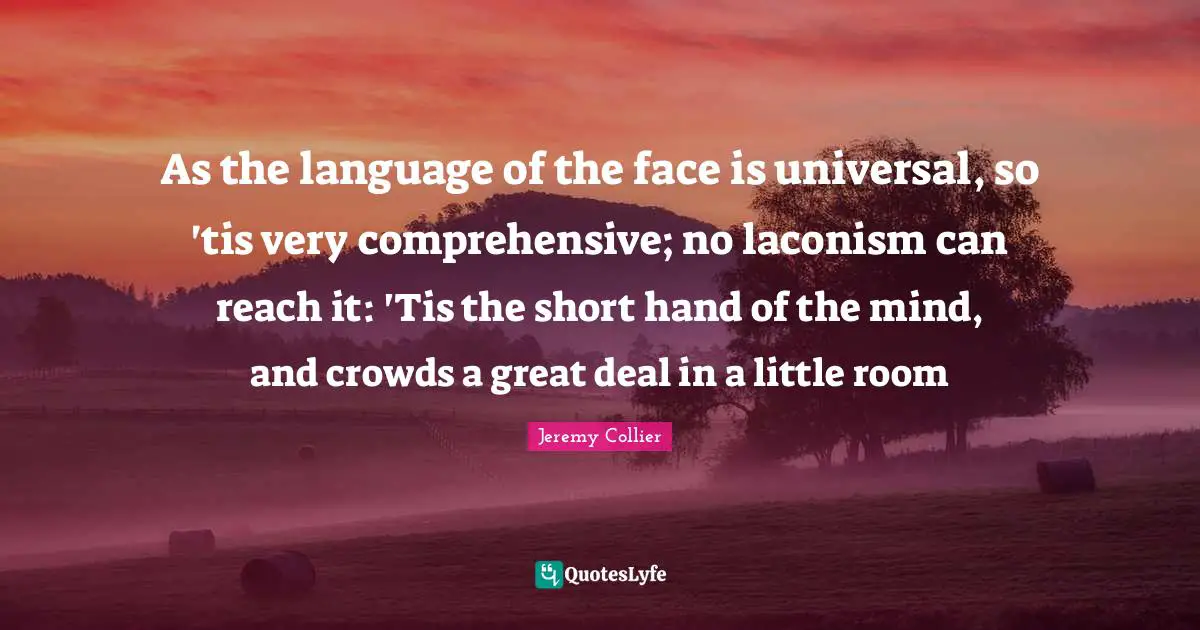 K.S. Collier Quotes: "As the language of the face is universal, so 'tis very comprehensive; no laconism can reach it: 'Tis the short hand of the mind, and crowds a great deal in a little room"