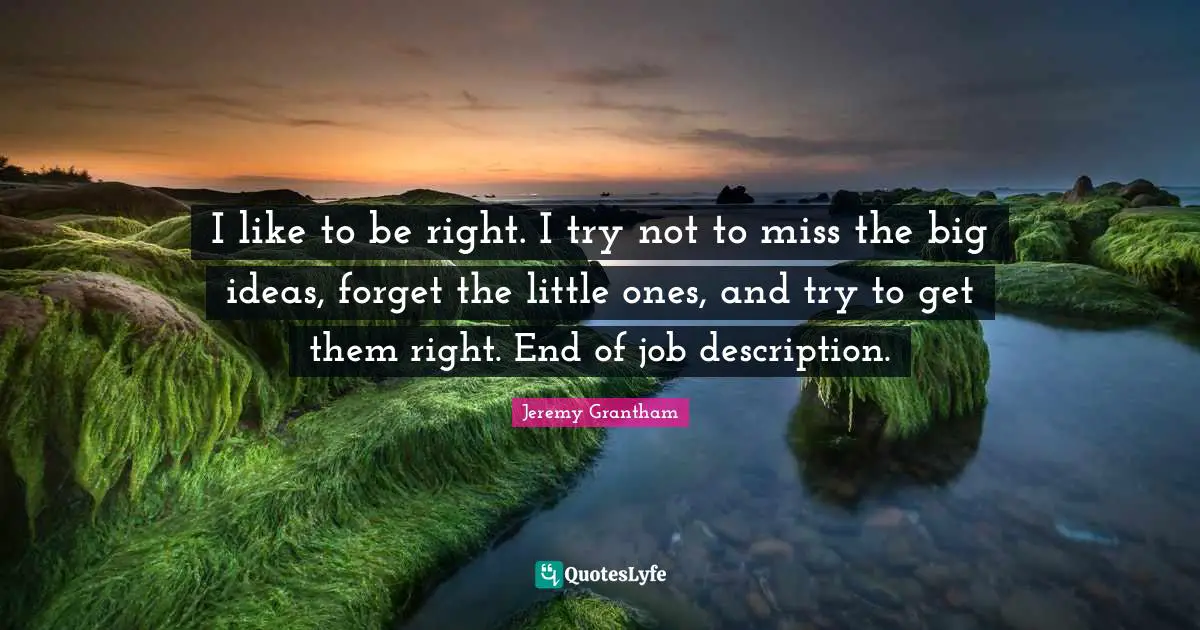I like to be right. I try not to miss the big ideas, forget the little ones, and try to get them right. End of job description.