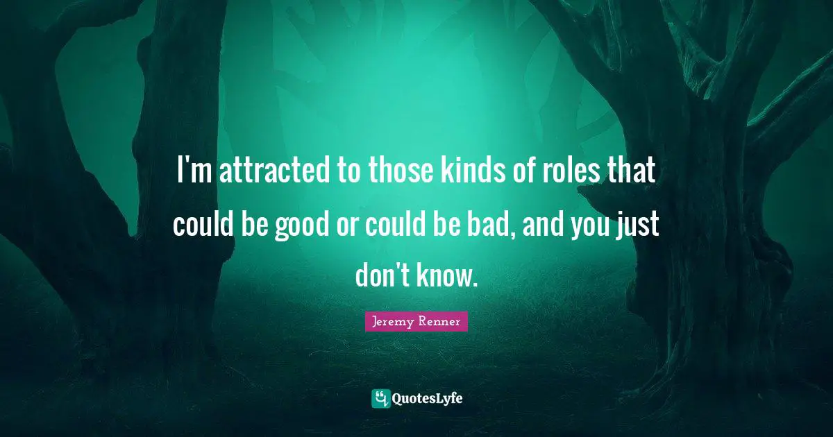 I'm attracted to those kinds of roles that could be good or could be bad, and you just don't know.