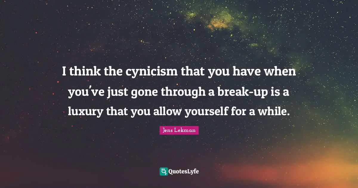 I think the cynicism that you have when you've just gone through a break-up is a luxury that you allow yourself for a while.
