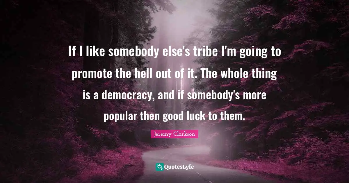 If I like somebody else's tribe I'm going to promote the hell out of it. The whole thing is a democracy, and if somebody's more popular then good luck to them.