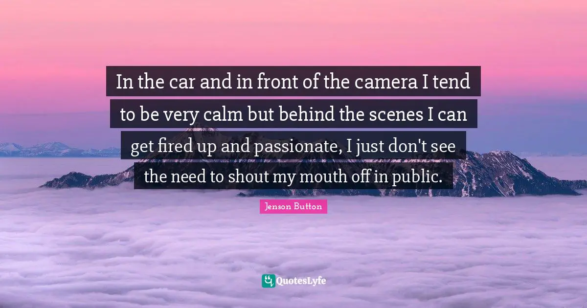 In the car and in front of the camera I tend to be very calm but behind the scenes I can get fired up and passionate, I just don't see the need to shout my mouth off in public.