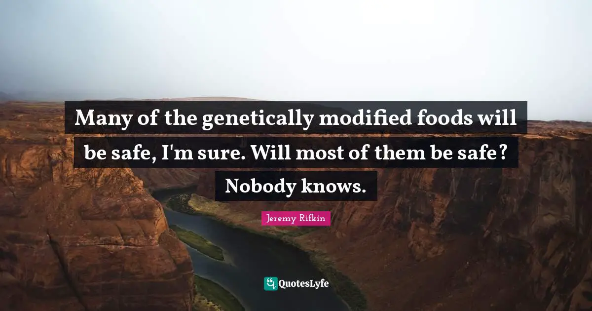 Many of the genetically modified foods will be safe, I'm sure. Will most of them be safe? Nobody knows.