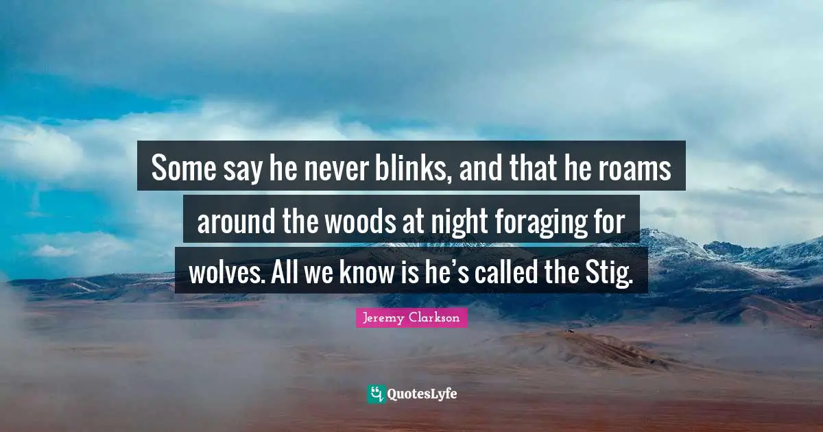 Some say he never blinks, and that he roams around the woods at night foraging for wolves. All we know is he’s called the Stig.