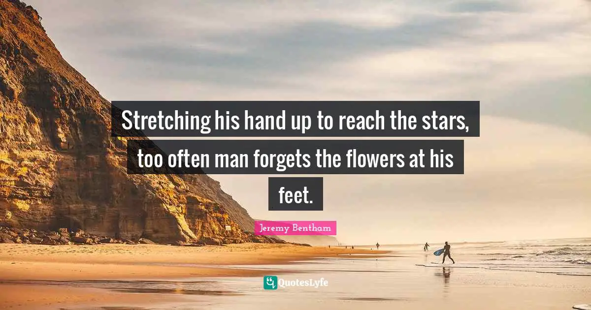 Jeremy Bentham Quotes: Stretching his hand up to reach the stars, too often man forgets the flowers at his feet.