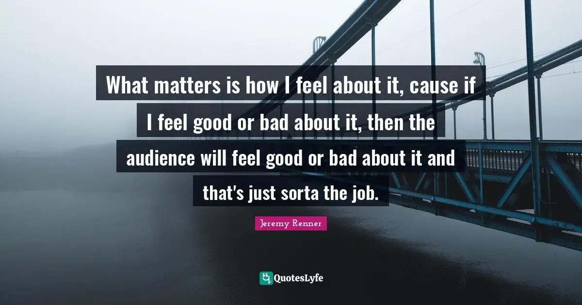 What matters is how I feel about it, cause if I feel good or bad about it, then the audience will feel good or bad about it and that's just sorta the job.