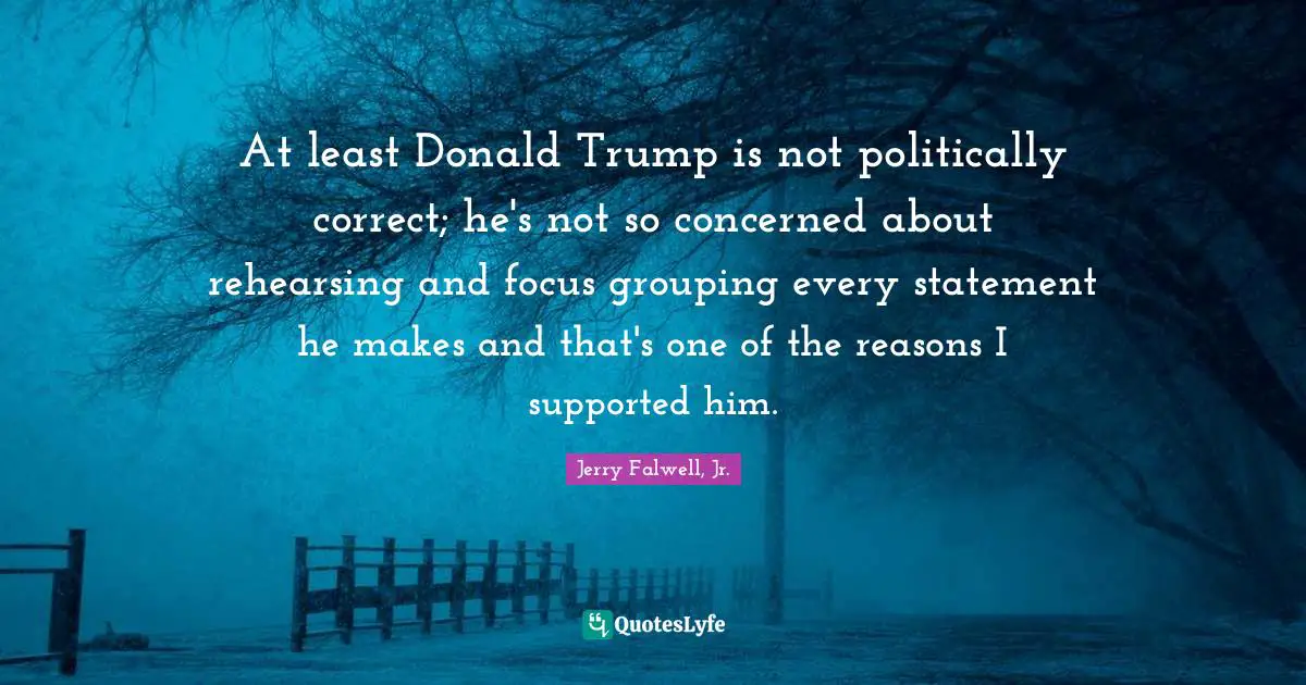 At least Donald Trump is not politically correct; he's not so concerned about rehearsing and focus grouping every statement he makes and that's one of the reasons I supported him.