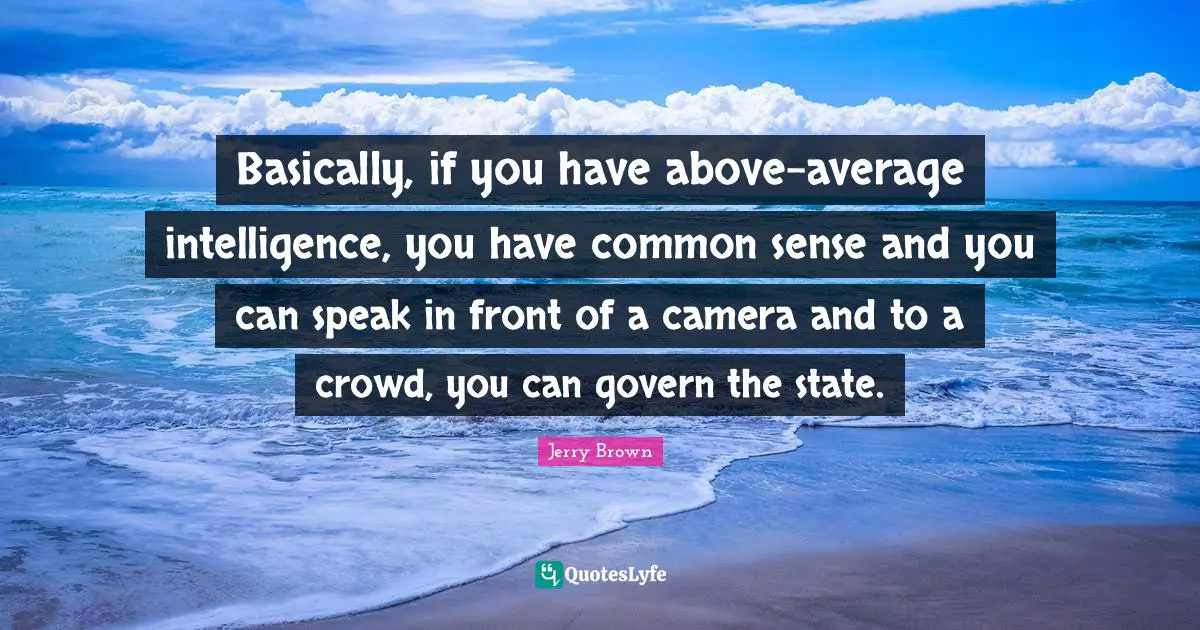 Basically, if you have above-average intelligence, you have common sense and you can speak in front of a camera and to a crowd, you can govern the state.