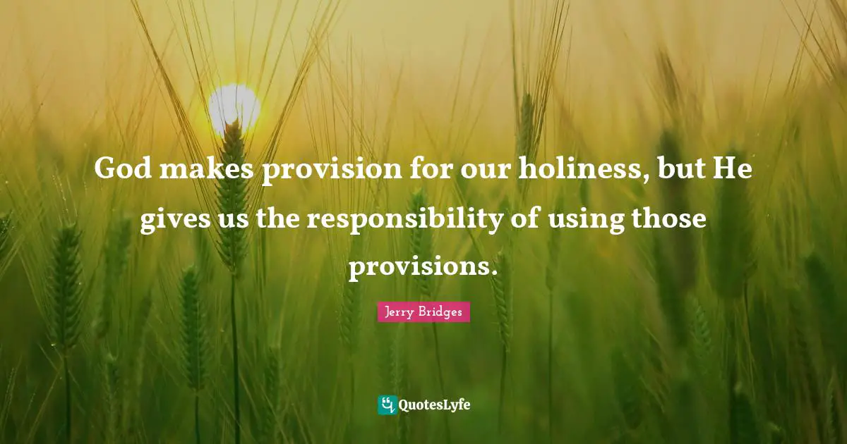 God makes provision for our holiness, but He gives us the responsibility of using those provisions.