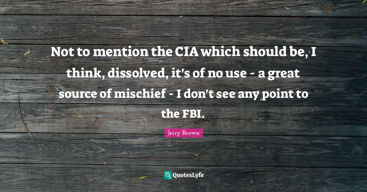Cia Quotes: "Not to mention the CIA which should be, I think, dissolved, it's of no use - a great source of mischief - I don't see any point to the FBI."