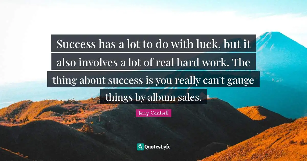 Success has a lot to do with luck, but it also involves a lot of real hard work. The thing about success is you really can't gauge things by album sales.