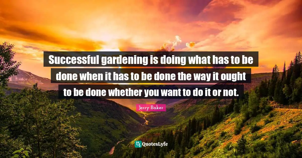 Successful gardening is doing what has to be done when it has to be done the way it ought to be done whether you want to do it or not.