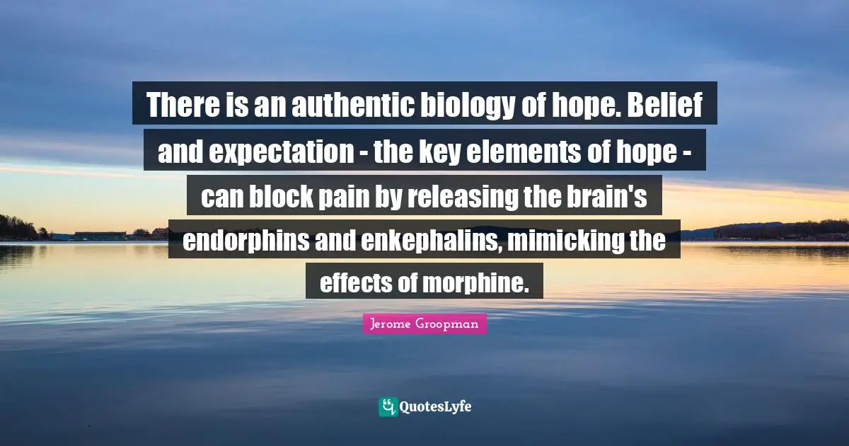 There is an authentic biology of hope. Belief and expectation - the key elements of hope - can block pain by releasing the brain's endorphins and enkephalins, mimicking the effects of morphine.