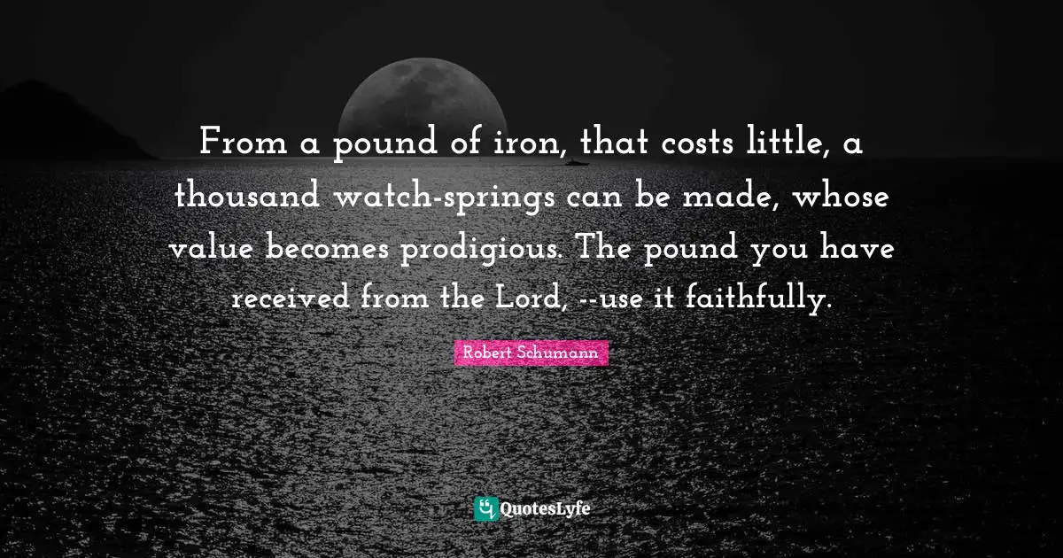 From a pound of iron, that costs little, a thousand watch-springs can be made, whose value becomes prodigious. The pound you have received from the Lord, --use it faithfully.