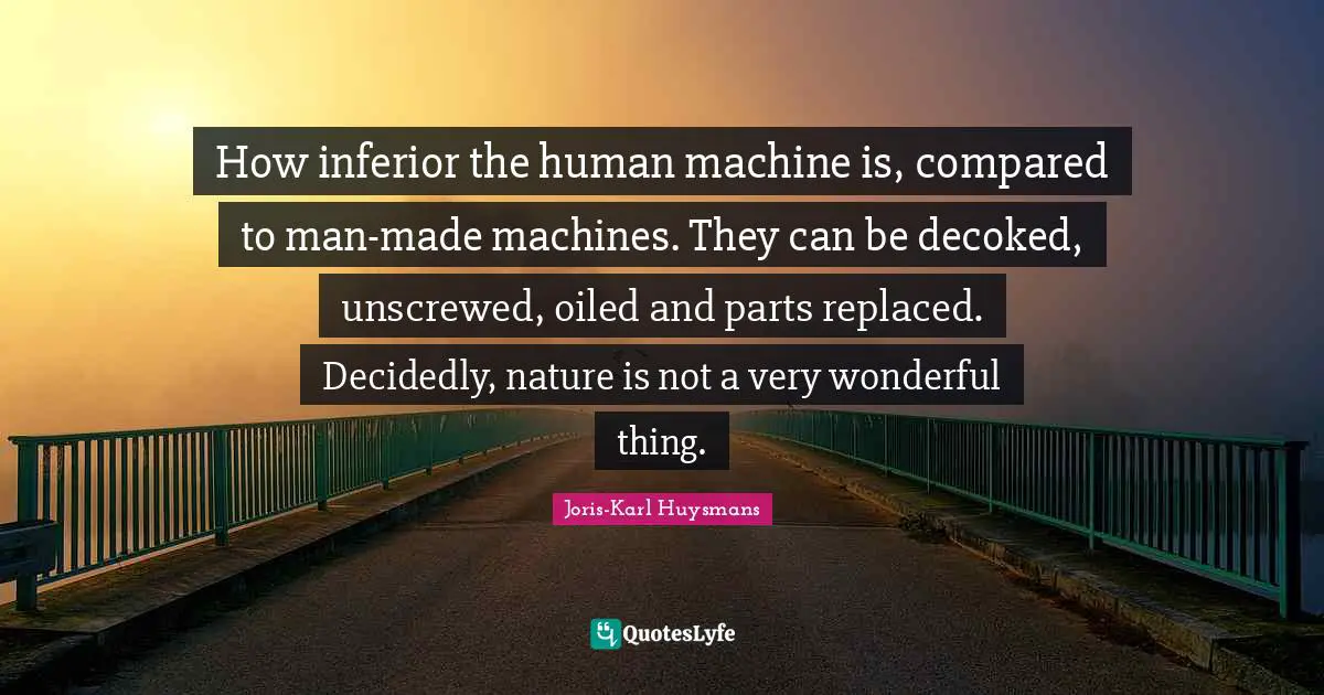 How inferior the human machine is, compared to man-made machines. They can be decoked, unscrewed, oiled and parts replaced. Decidedly, nature is not a very wonderful thing.