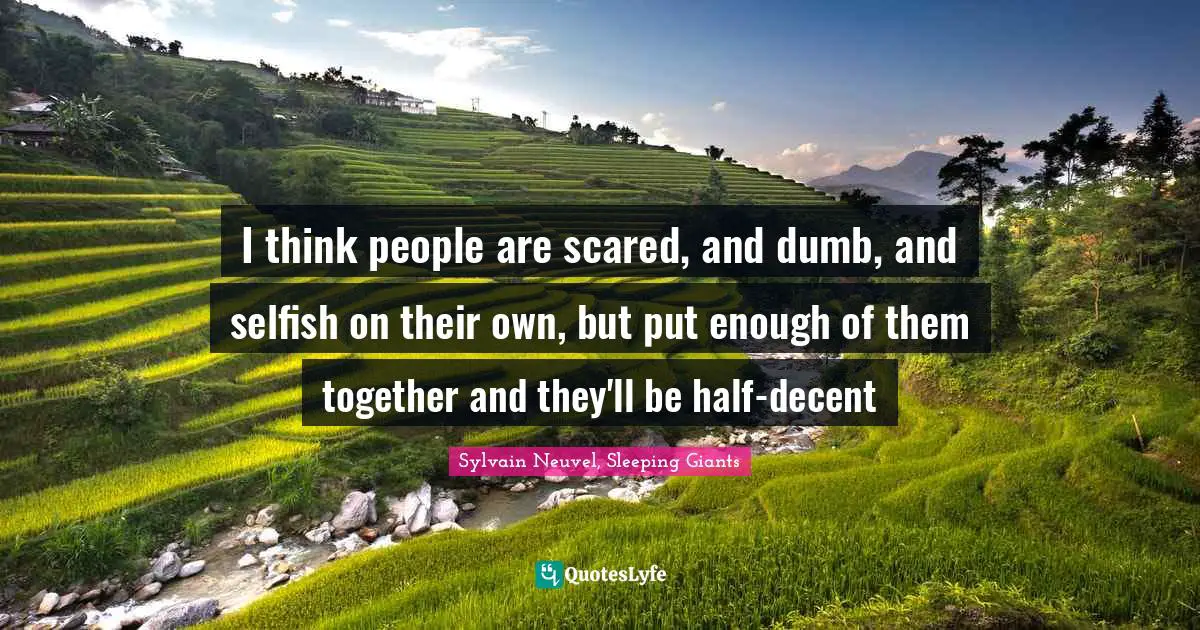 I think people are scared, and dumb, and selfish on their own, but put enough of them together and they'll be half-decent