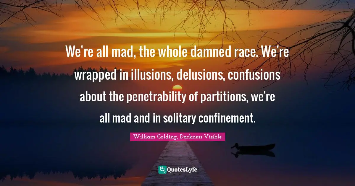 We're all mad, the whole damned race. We're wrapped in illusions, delusions, confusions about the penetrability of partitions, we're all mad and in solitary confinement.