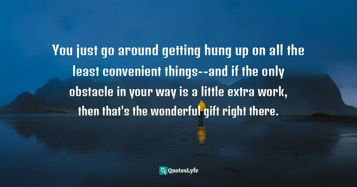 You just go around getting hung up on all the least convenient things--and if the only obstacle in your way is a little extra work, then that's the wonderful gift right there.