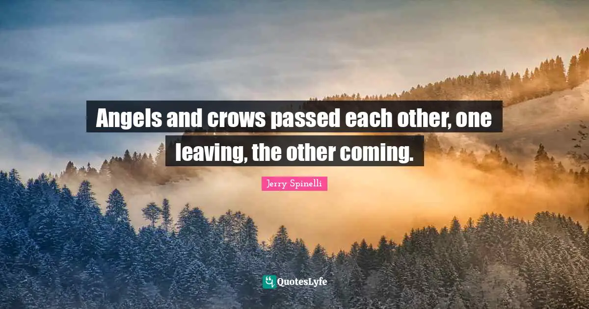 Angels and crows passed each other, one leaving, the other coming.