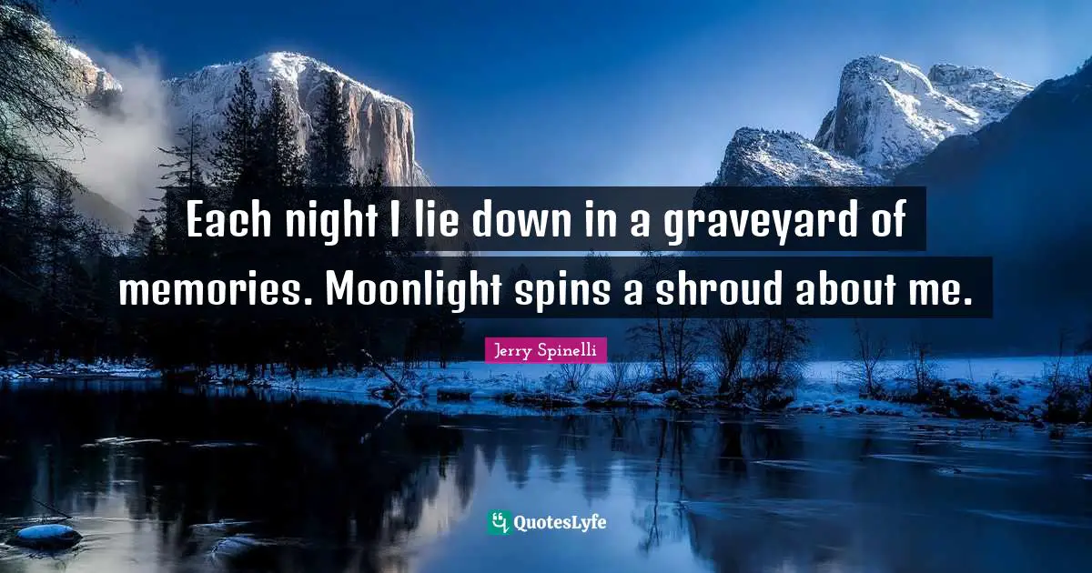Each night I lie down in a graveyard of memories. Moonlight spins a shroud about me.