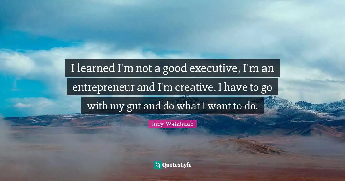 I learned I'm not a good executive, I'm an entrepreneur and I'm creative. I have to go with my gut and do what I want to do.