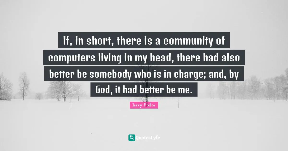 If, in short, there is a community of computers living in my head, there had also better be somebody who is in charge; and, by God, it had better be me.