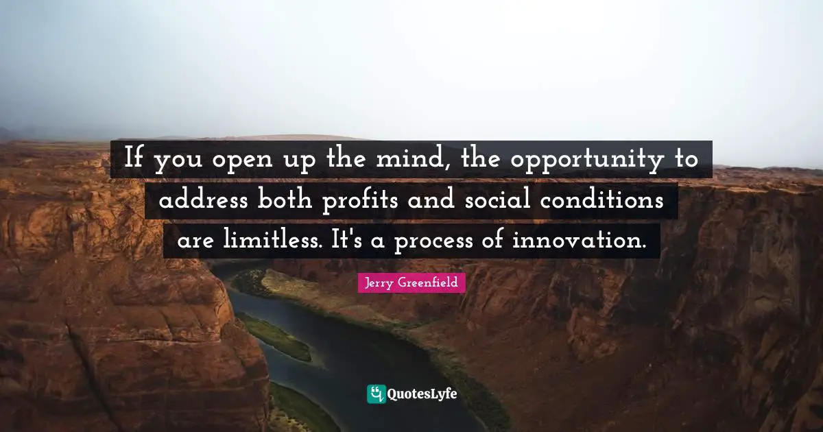 If you open up the mind, the opportunity to address both profits and social conditions are limitless. It's a process of innovation.