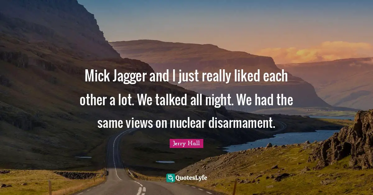 Mick Jagger and I just really liked each other a lot. We talked all night. We had the same views on nuclear disarmament.