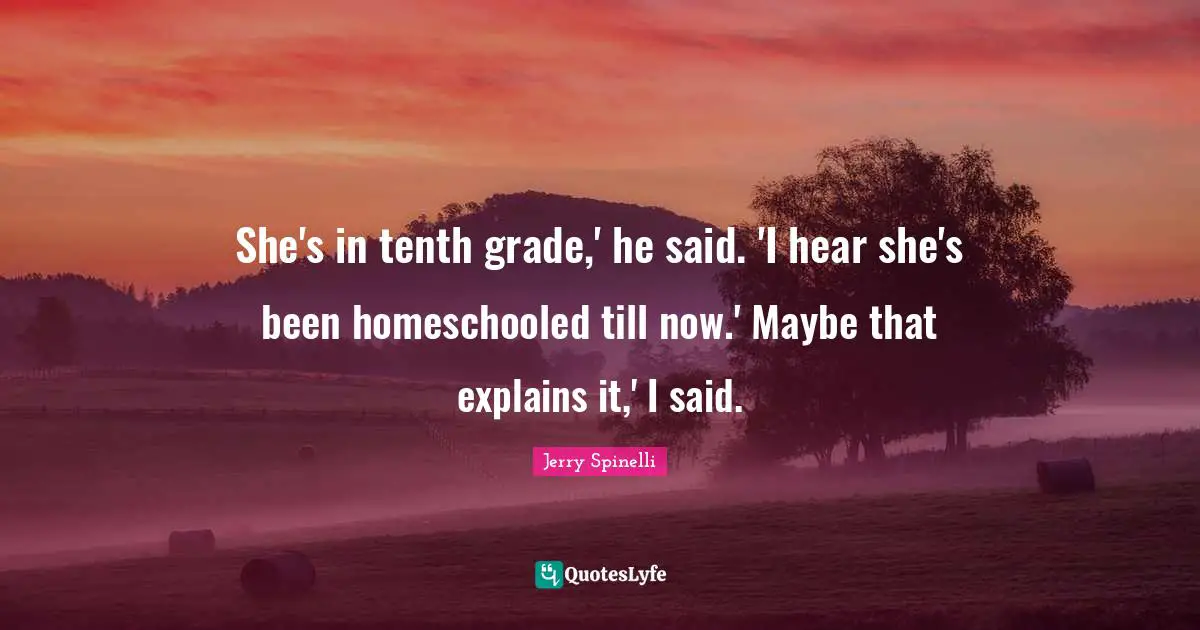 She's in tenth grade,' he said. 'I hear she's been homeschooled till now.' Maybe that explains it,' I said.