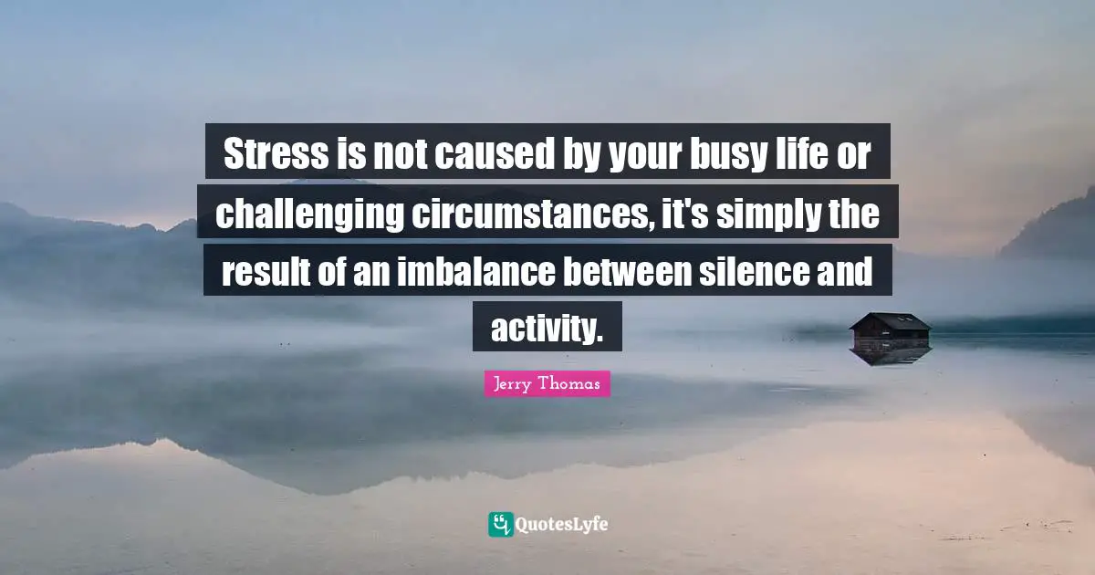 Stress is not caused by your busy life or challenging circumstances, it's simply the result of an imbalance between silence and activity.