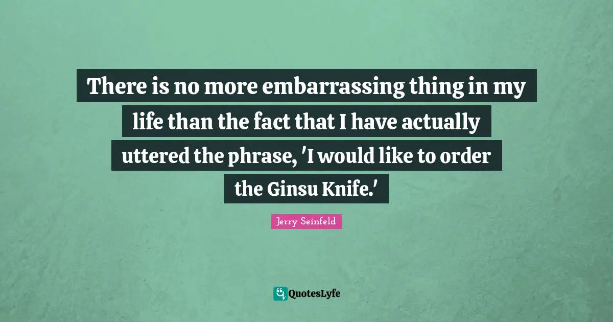 There is no more embarrassing thing in my life than the fact that I have actually uttered the phrase, 'I would like to order the Ginsu Knife.'