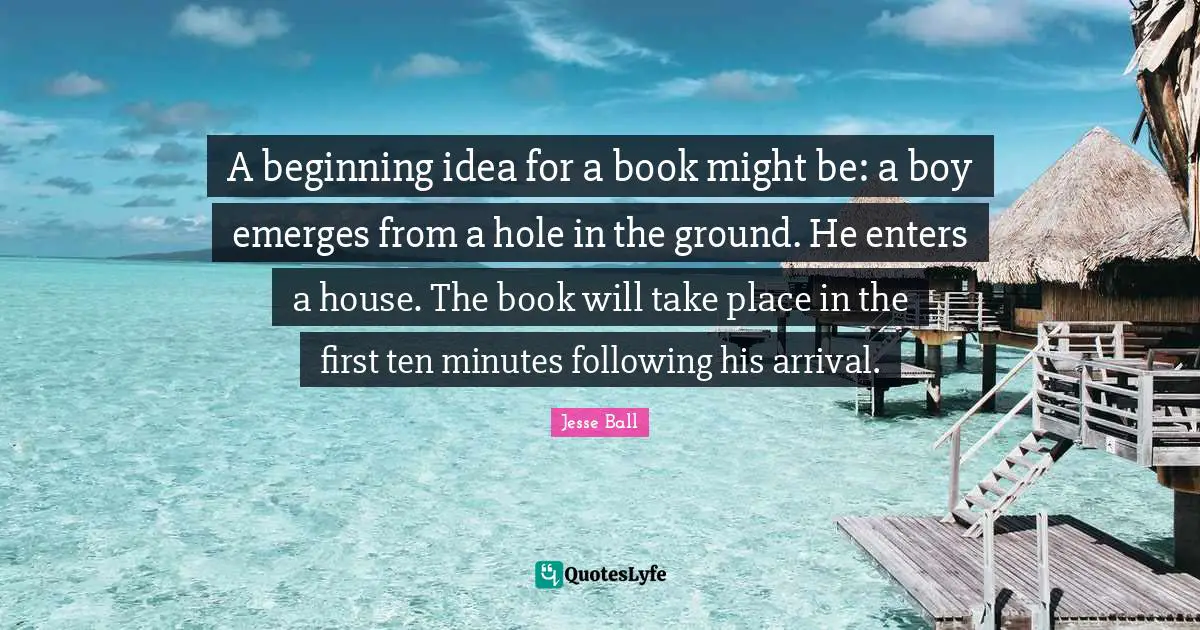 A beginning idea for a book might be: a boy emerges from a hole in the ground. He enters a house. The book will take place in the first ten minutes following his arrival.