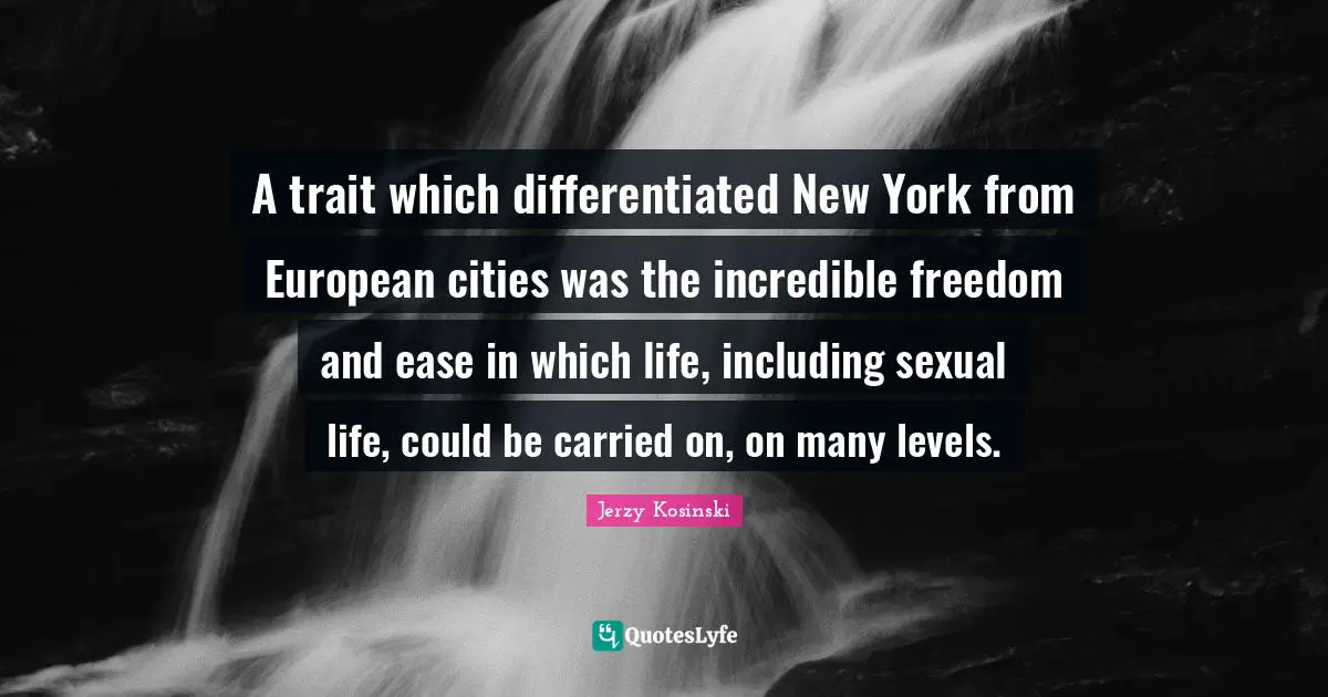 A trait which differentiated New York from European cities was the incredible freedom and ease in which life, including sexual life, could be carried on, on many levels.