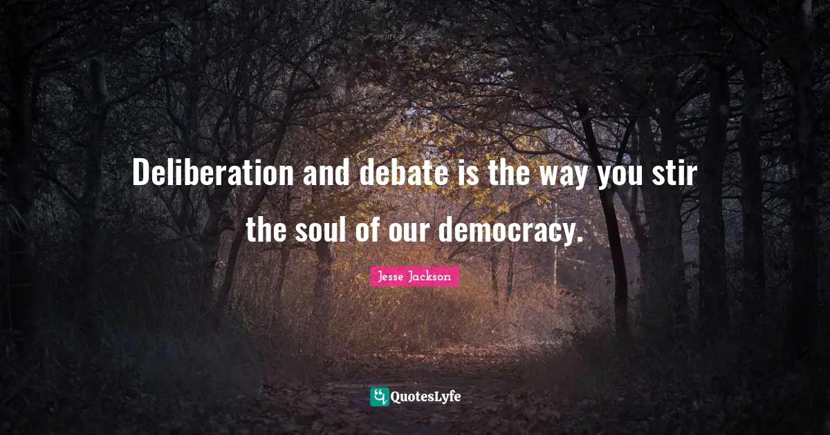 Deliberation and debate is the way you stir the soul of our democracy.