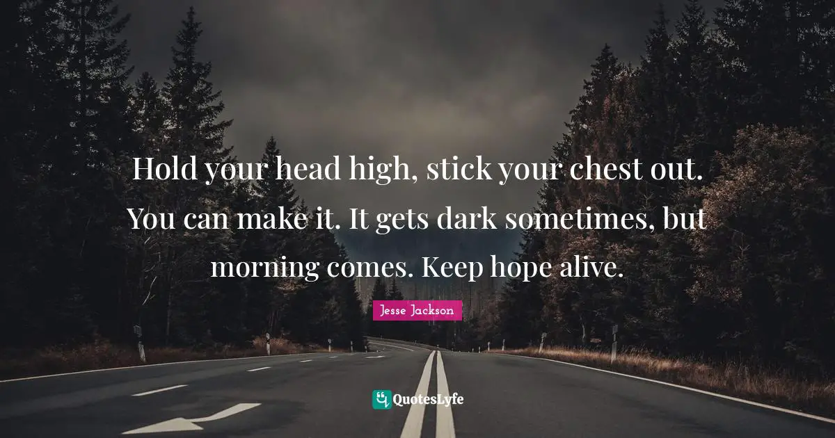 Hold your head high, stick your chest out. You can make it. It gets dark sometimes, but morning comes. Keep hope alive.