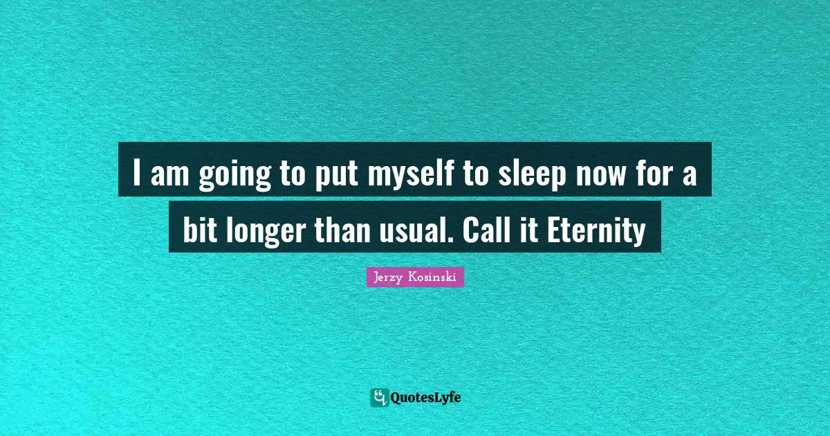 I am going to put myself to sleep now for a bit longer than usual. Call it Eternity