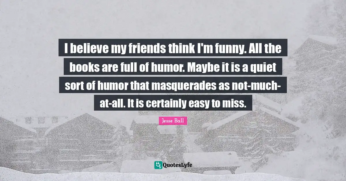 I believe my friends think I'm funny. All the books are full of humor. Maybe it is a quiet sort of humor that masquerades as not-much-at-all. It is certainly easy to miss.