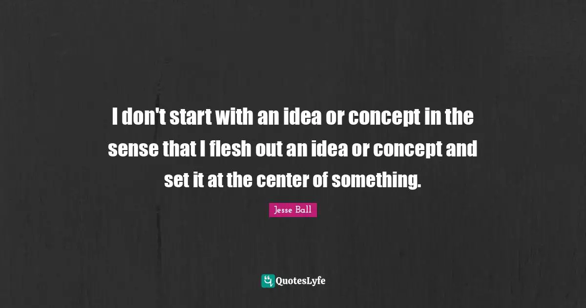 I don't start with an idea or concept in the sense that I flesh out an idea or concept and set it at the center of something.