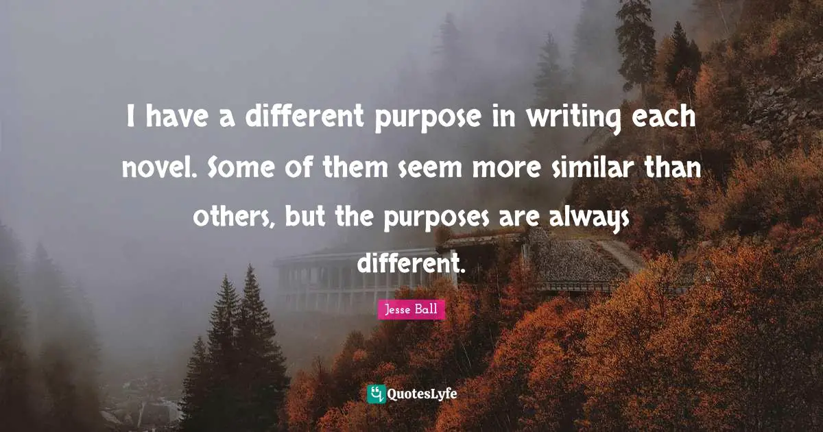 I have a different purpose in writing each novel. Some of them seem more similar than others, but the purposes are always different.