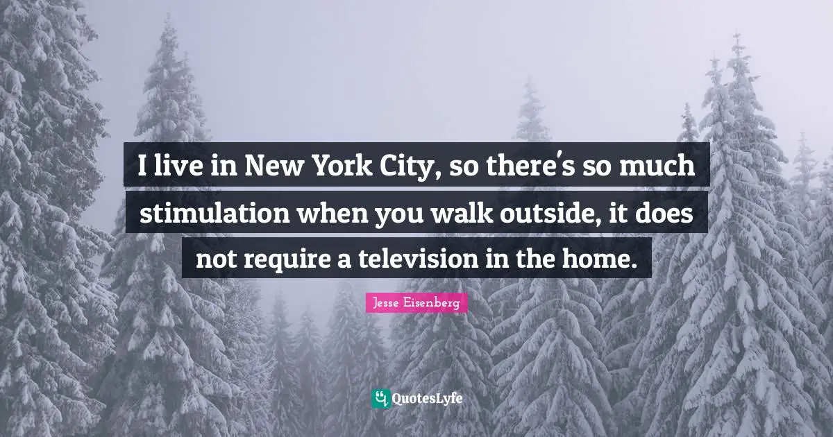 I live in New York City, so there's so much stimulation when you walk outside, it does not require a television in the home.