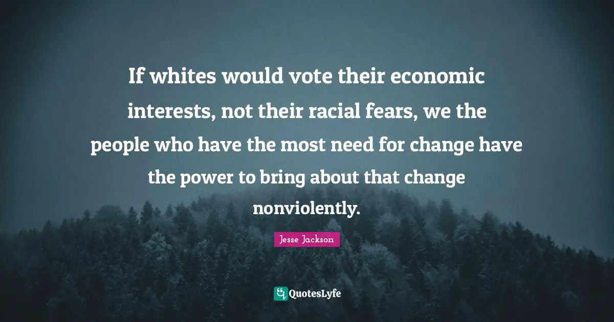 If whites would vote their economic interests, not their racial fears, we the people who have the most need for change have the power to bring about that change nonviolently.