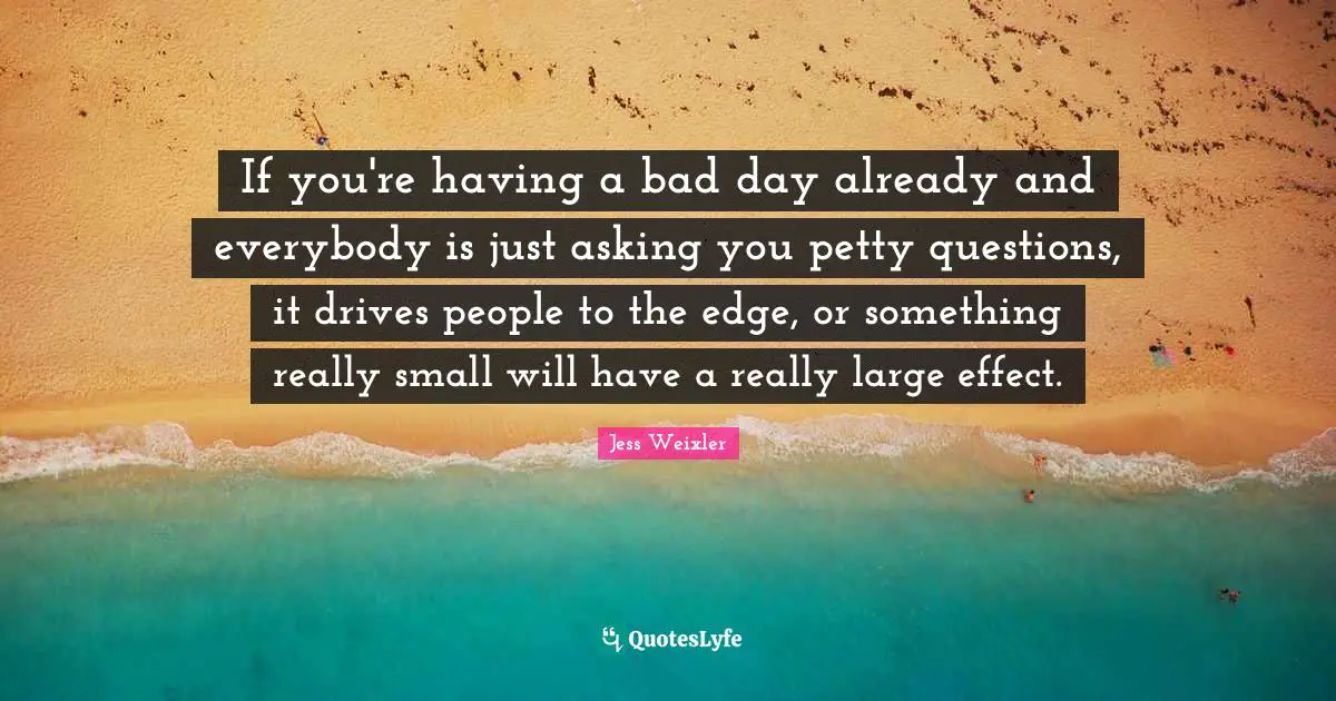 Having A Bad Day Quotes: "If you're having a bad day already and everybody is just asking you petty questions, it drives people to the edge, or something really small will have a really large effect."