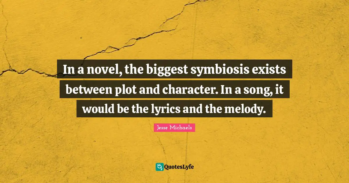 In a novel, the biggest symbiosis exists between plot and character. In a song, it would be the lyrics and the melody.