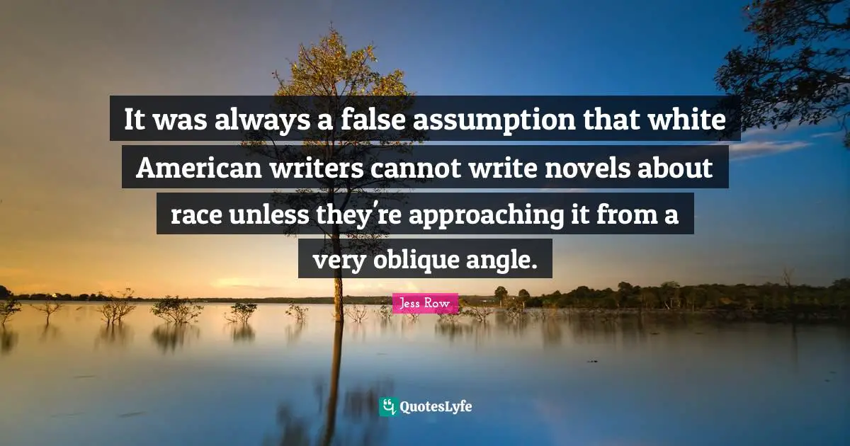 It was always a false assumption that white American writers cannot write novels about race unless they're approaching it from a very oblique angle.