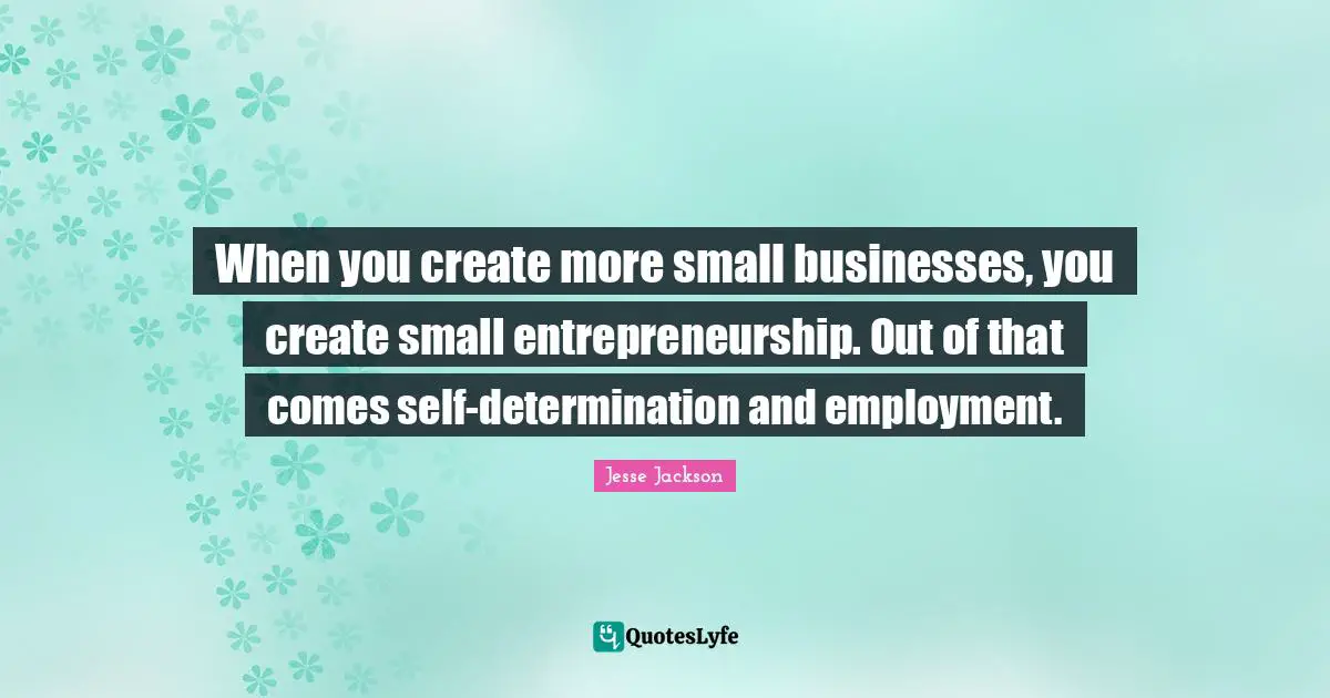 Entrepreneurship Quotes: "When you create more small businesses, you create small entrepreneurship. Out of that comes self-determination and employment."