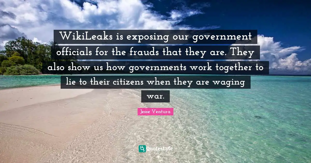 WikiLeaks is exposing our government officials for the frauds that they are. They also show us how governments work together to lie to their citizens when they are waging war.