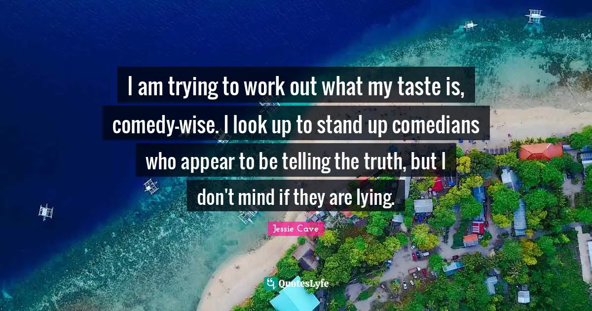 I am trying to work out what my taste is, comedy-wise. I look up to stand up comedians who appear to be telling the truth, but I don't mind if they are lying.