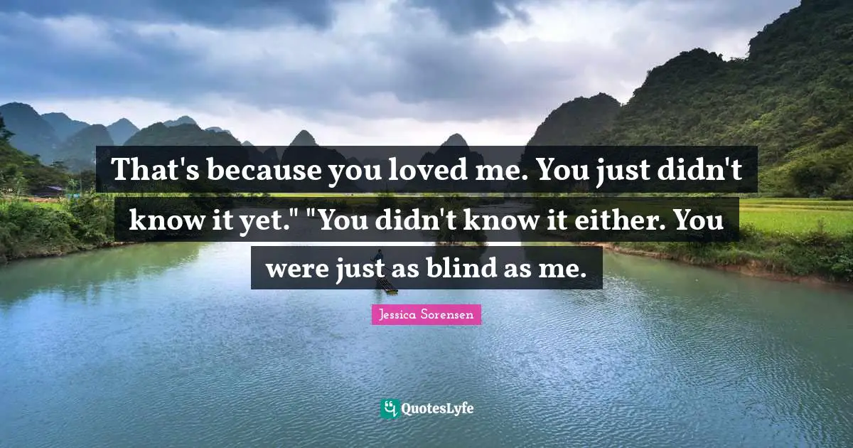 That's because you loved me. You just didn't know it yet." "You didn't know it either. You were just as blind as me.