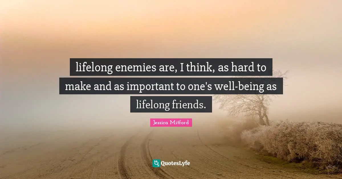 lifelong enemies are, I think, as hard to make and as important to one's well-being as lifelong friends.