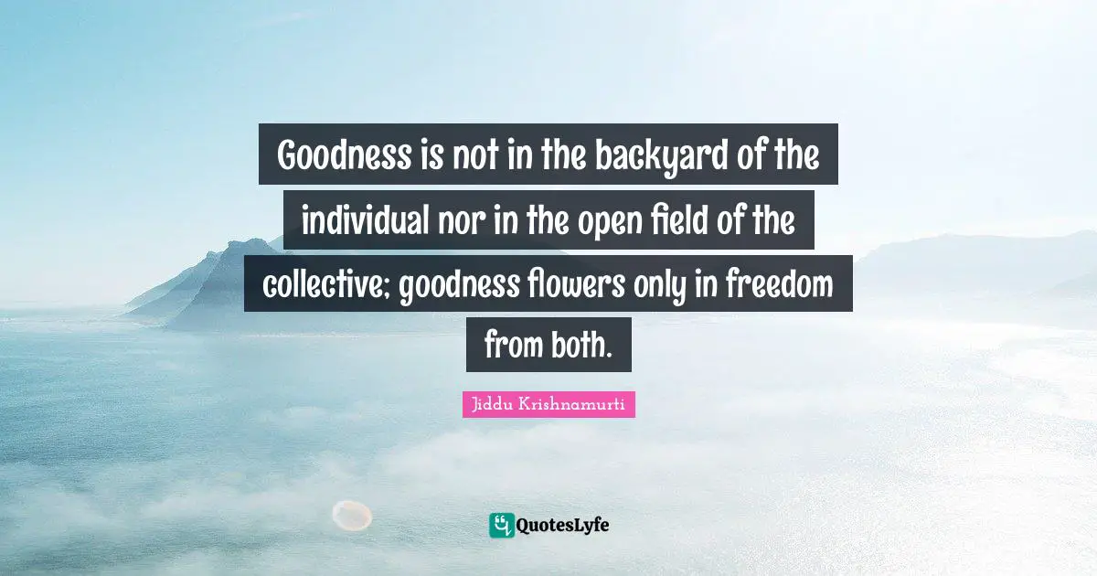Backyards Quotes: "Goodness is not in the backyard of the individual nor in the open field of the collective; goodness flowers only in freedom from both."